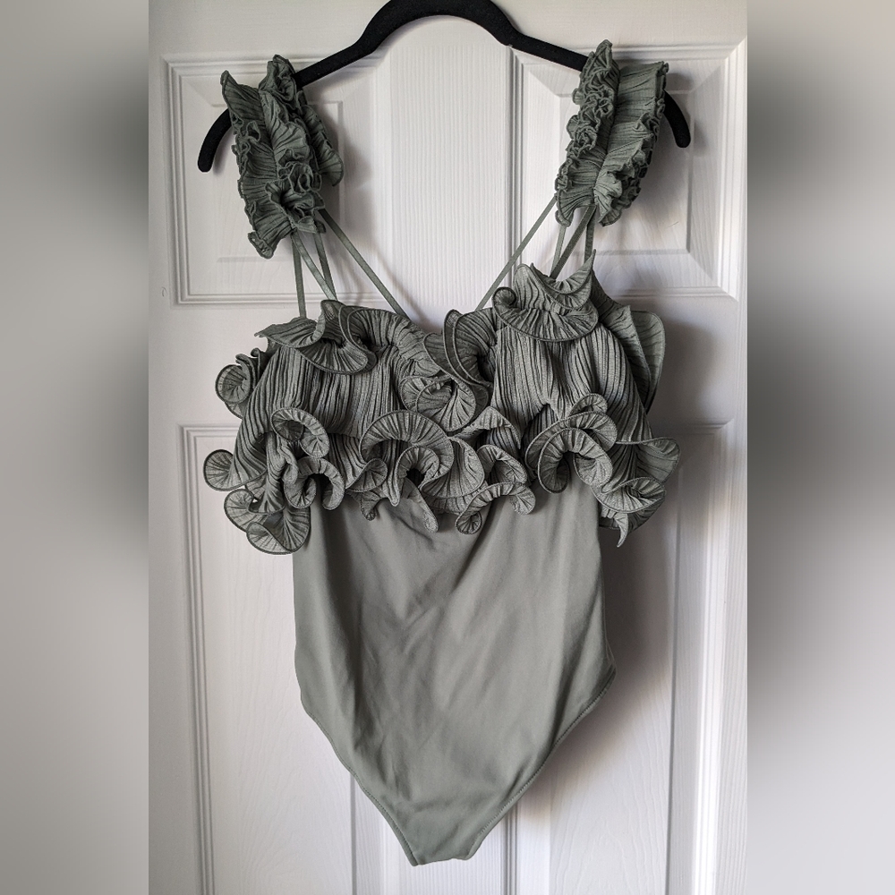 Free People For The Frill Of It Bodysuit In The Color Army Green Size Medium